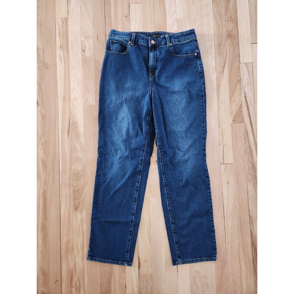 Talbots Sz 10 High Waist Relaxed Jean  32x30 Huron Dark Blue Wash Straight Leg - Picture 1 of 6